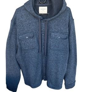 Goodthreads Jacket Mens XXL 2X Blue Hooded Snap Long Sleeve Fleece Lined